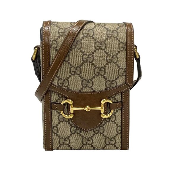 Auth GUCCI GG Plus / GG Supreme, Horsebit 625615 Beige Dark Brown PVC Leather - Picture 1 of 16